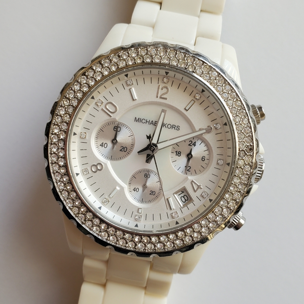 Michael Kors Watch in White with Rhinestones, Women's
